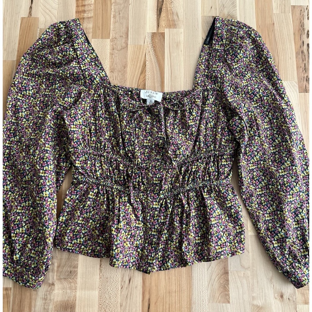 J.CREW x LIBERTY Puff Sleeve Corset Style Crop Top Blouse Cottage Floral 10